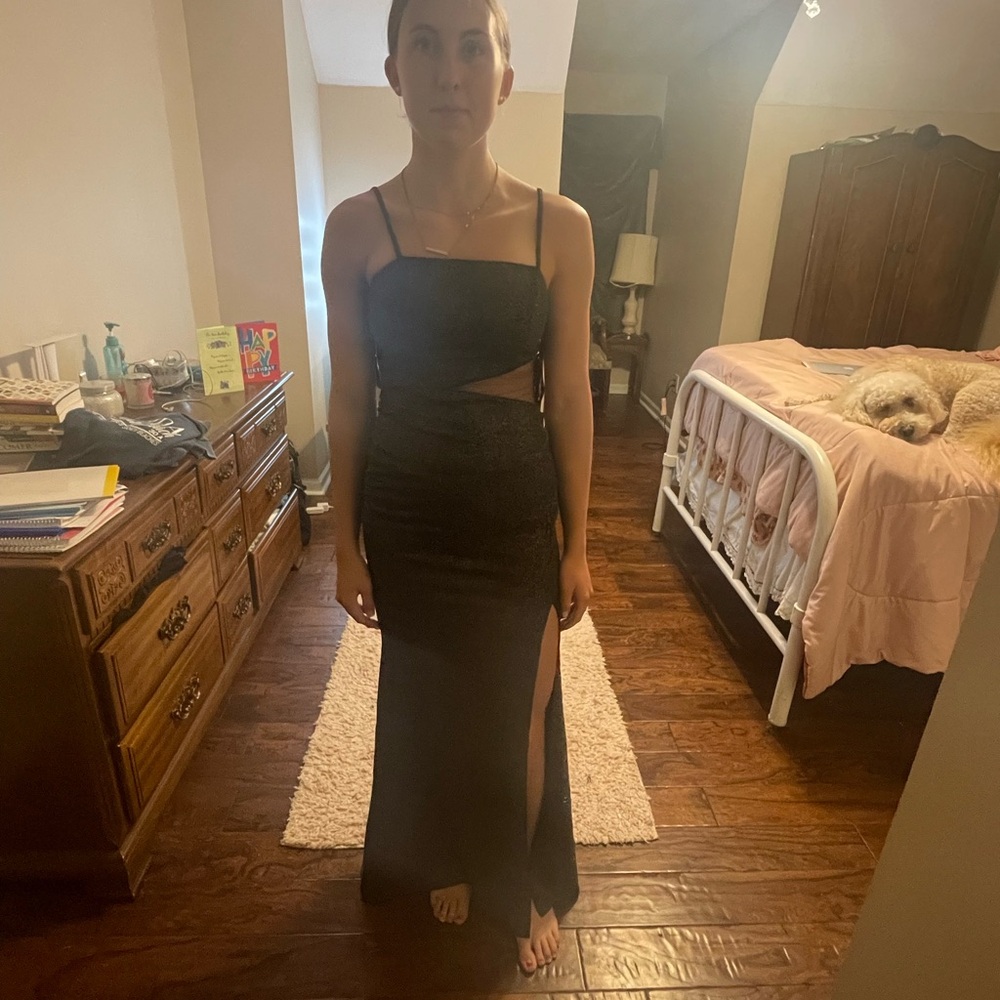 Sparkly Black Prom Dress with Slit
